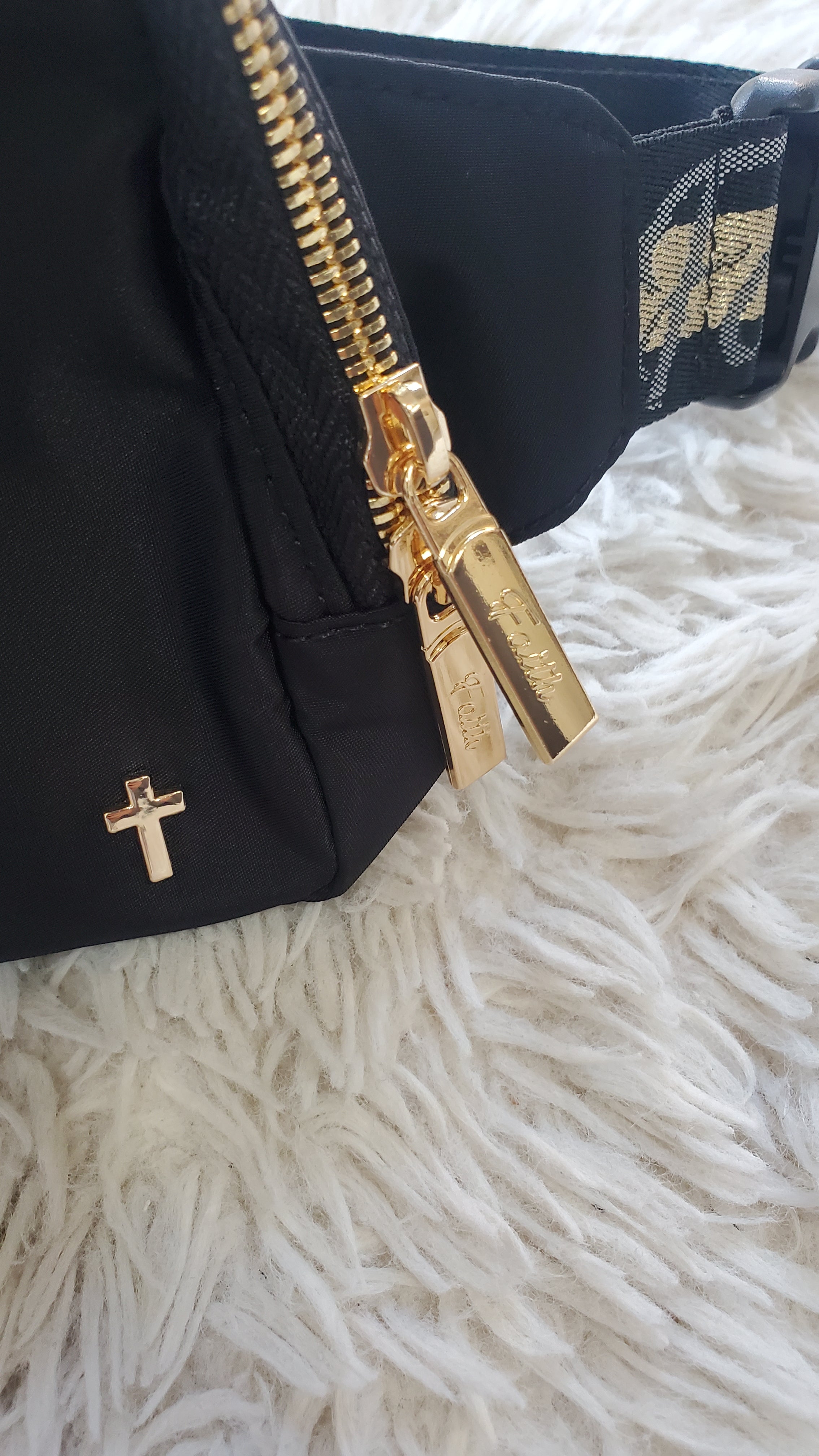 Large 2L Size Gold Black Faith Everywhere Belt Bag One Size Fits All