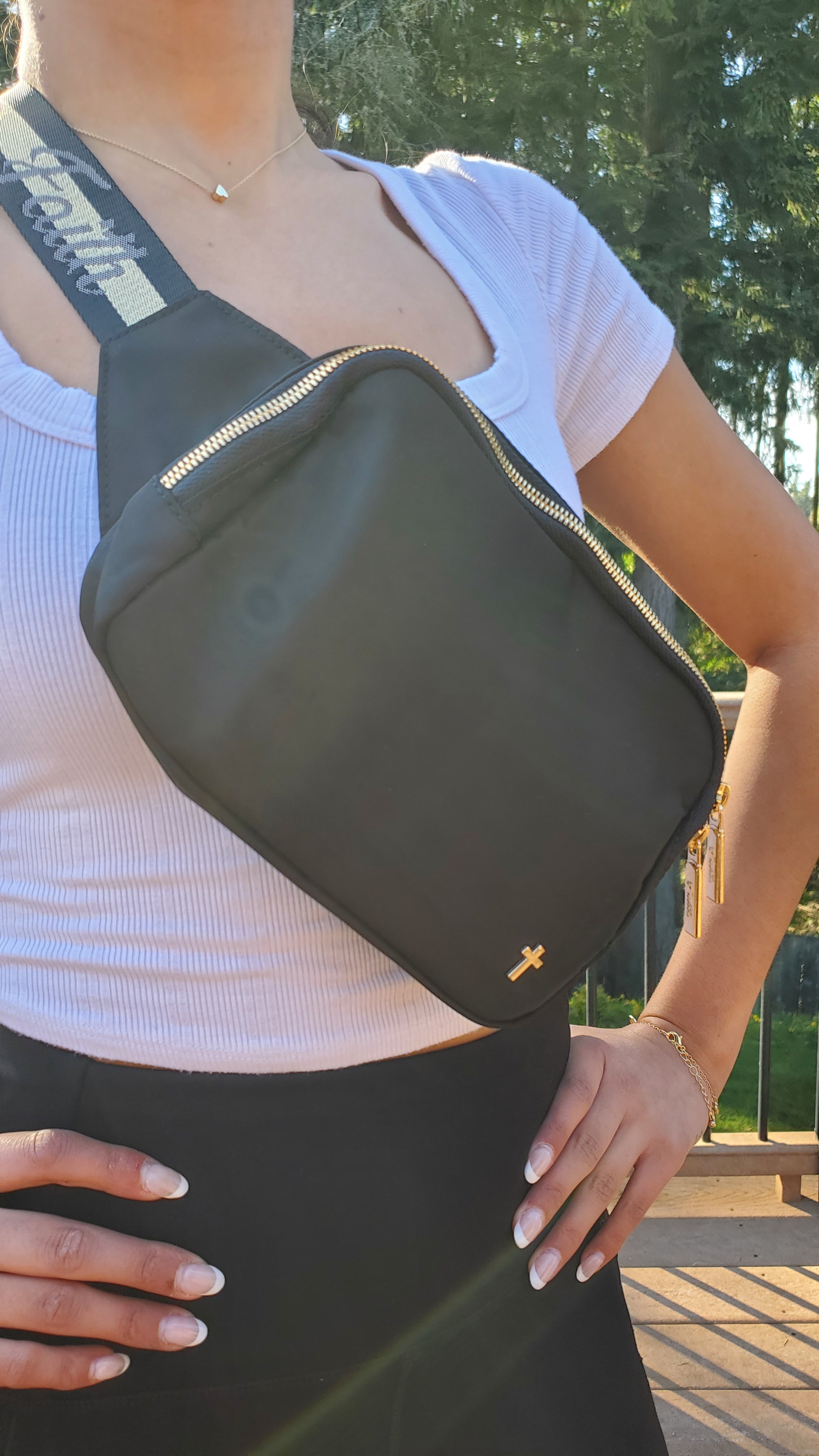 Large 2L Size Gold Black Faith Everywhere Belt Bag One Size Fits All