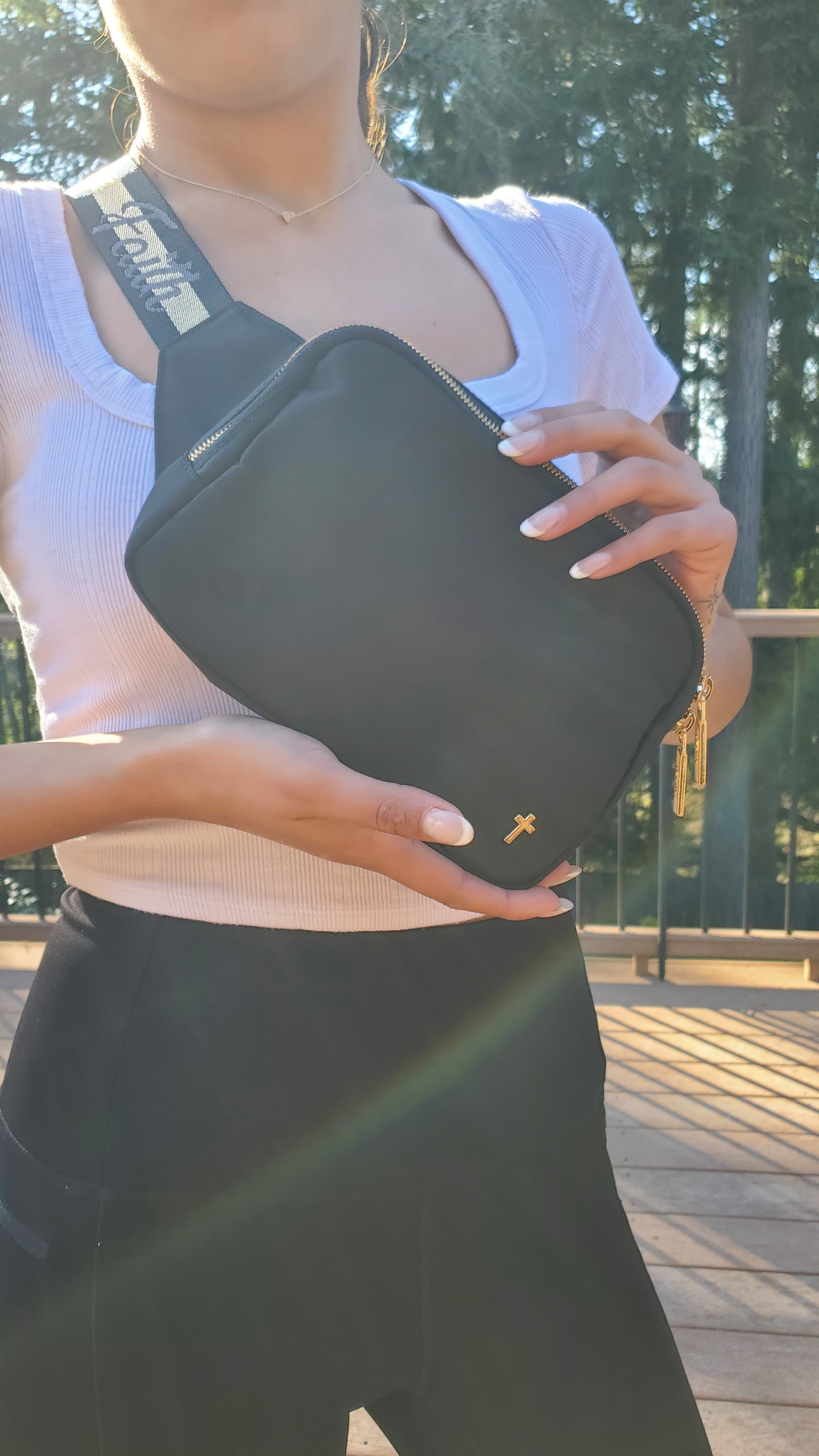 Large 2L Size Gold Black Faith Everywhere Belt Bag One Size Fits All
