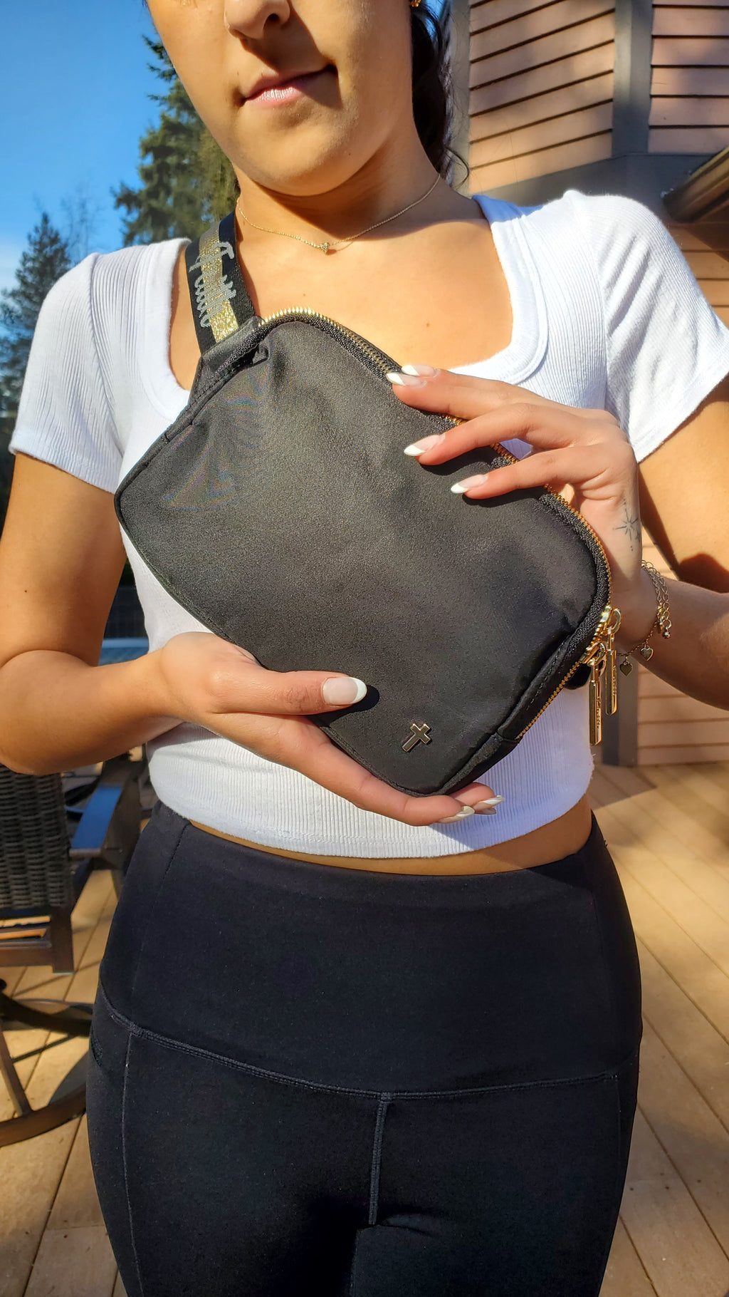 Large 2L Size Gold Black Faith Everywhere Belt Bag One Size Fits All