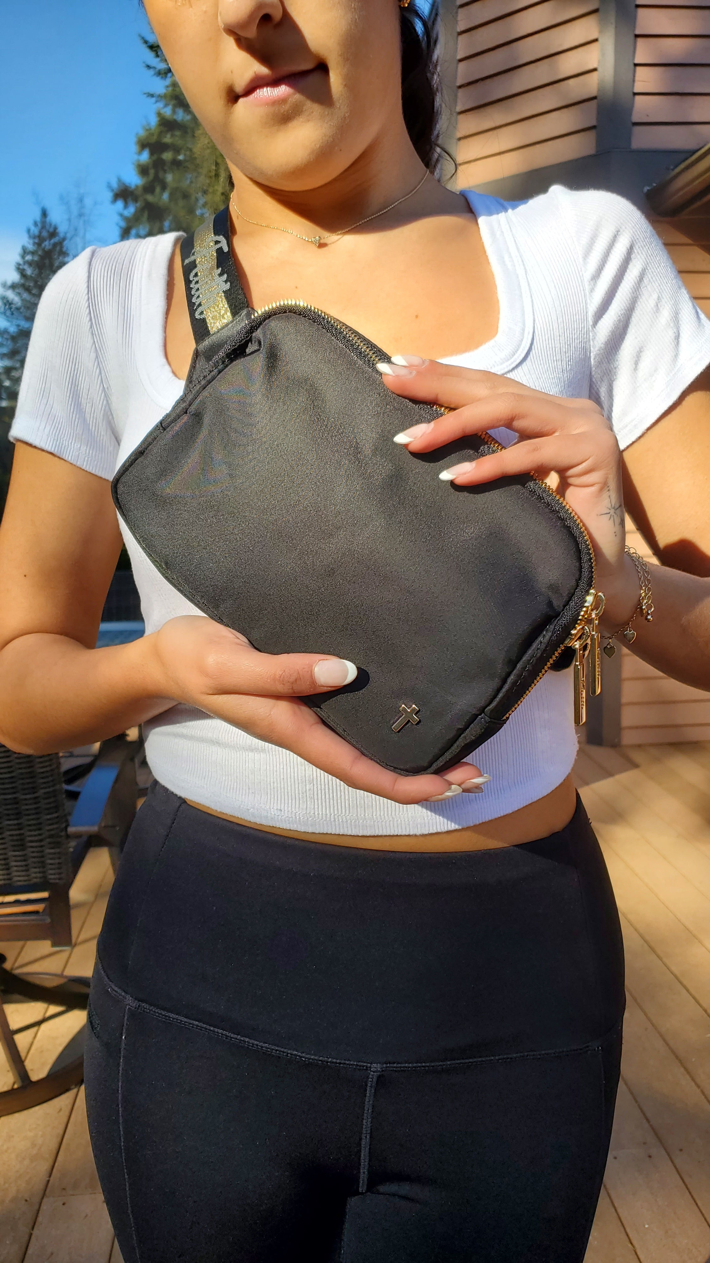 Large 2L Size Gold Black Faith Everywhere Belt Bag One Size Fits All